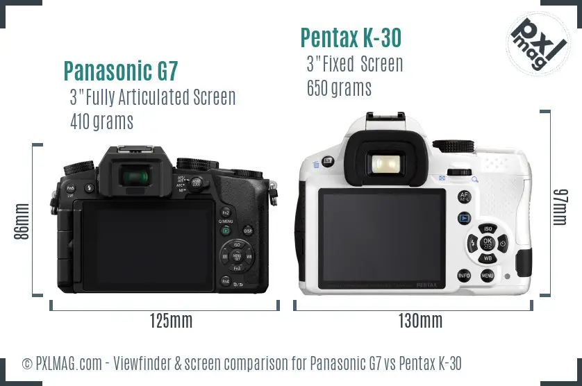 Panasonic G7 vs Pentax K-30 Screen and Viewfinder comparison