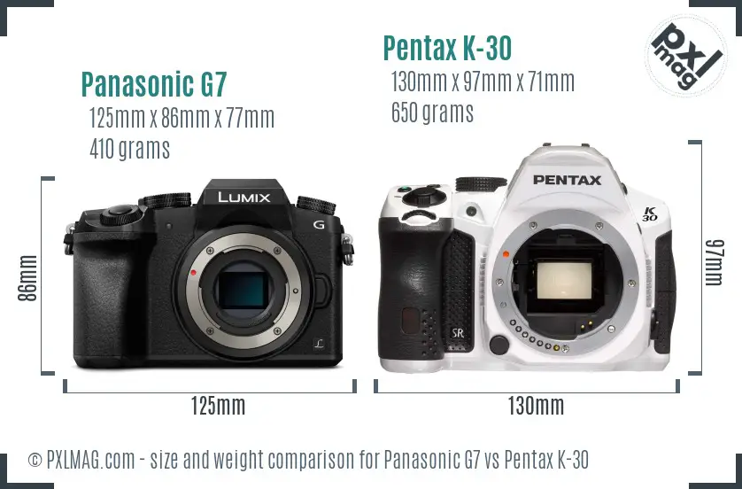 Panasonic G7 vs Pentax K-30 size comparison