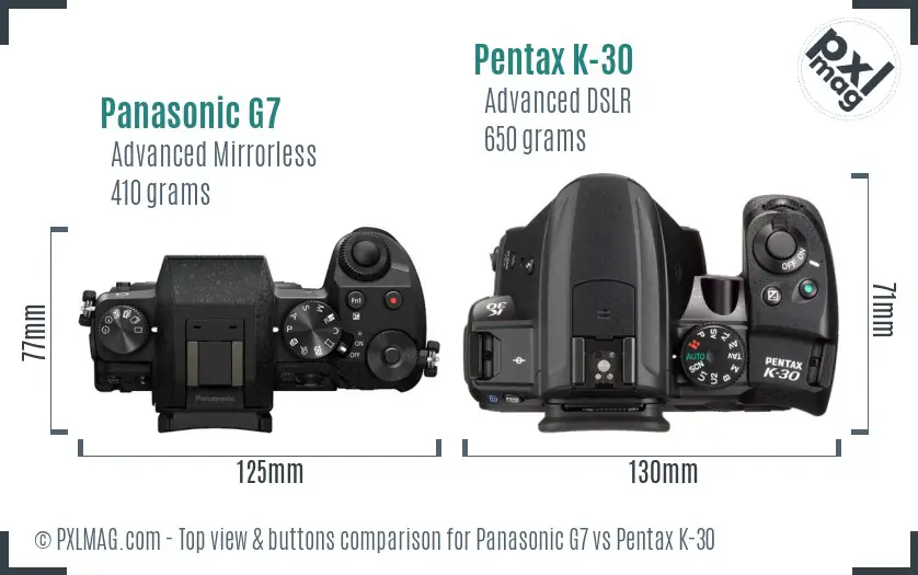 Panasonic G7 vs Pentax K-30 top view buttons comparison