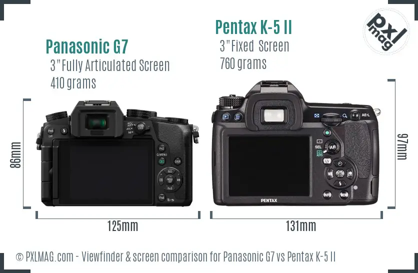 Panasonic G7 vs Pentax K-5 II Screen and Viewfinder comparison