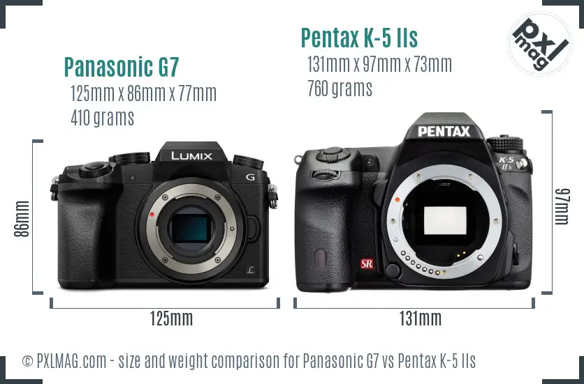 Panasonic G7 vs Pentax K-5 IIs size comparison
