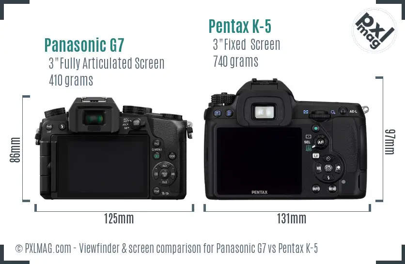 Panasonic G7 vs Pentax K-5 Screen and Viewfinder comparison