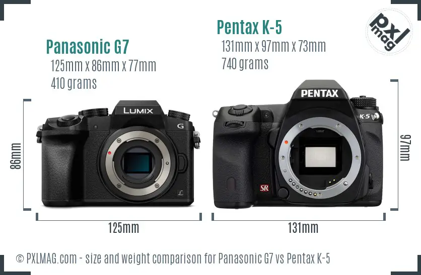 Panasonic G7 vs Pentax K-5 size comparison