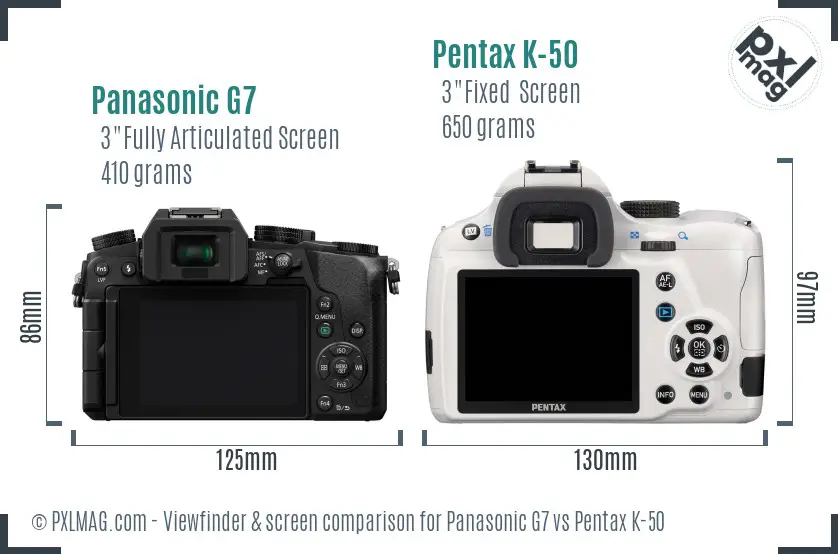 Panasonic G7 vs Pentax K-50 Screen and Viewfinder comparison