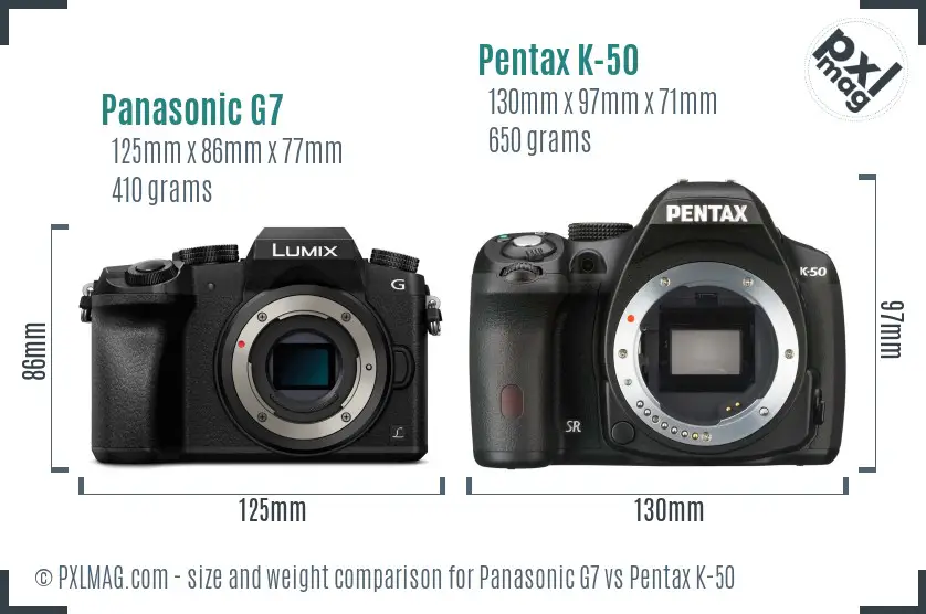 Panasonic G7 vs Pentax K-50 size comparison