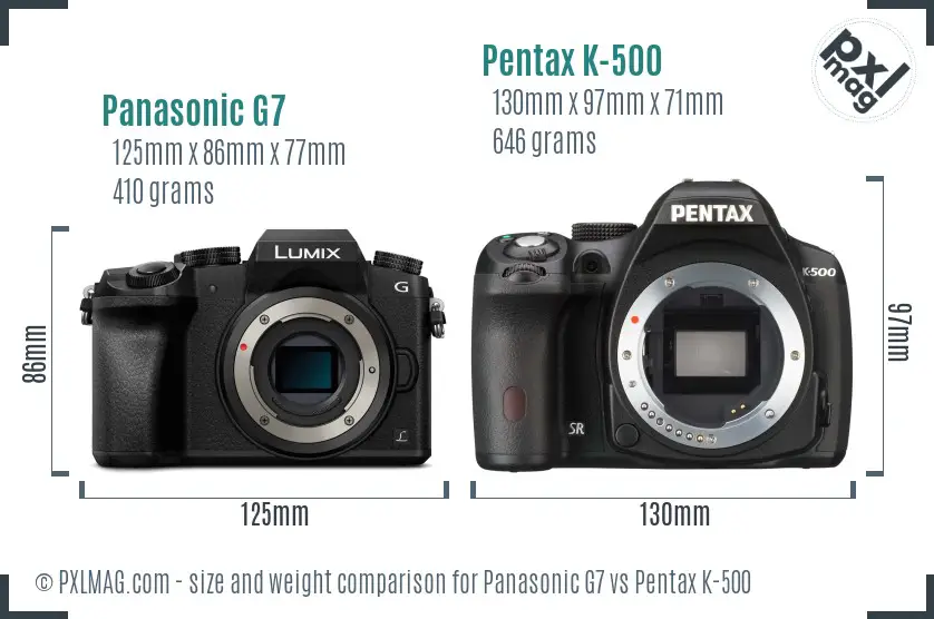 Panasonic G7 vs Pentax K-500 size comparison