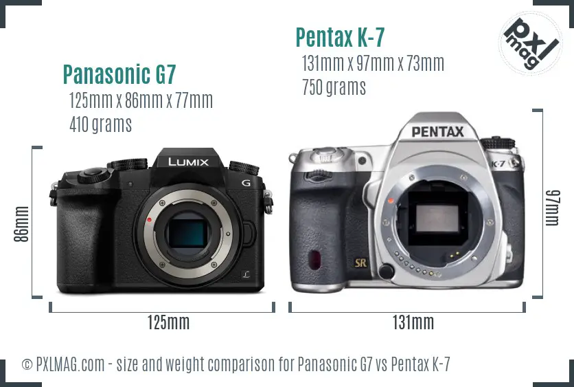 Panasonic G7 vs Pentax K-7 size comparison