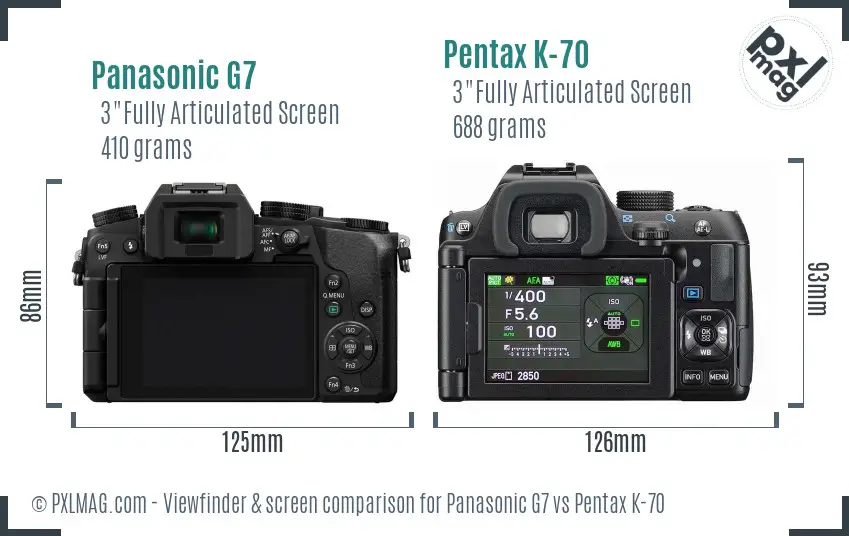 Panasonic G7 vs Pentax K-70 Screen and Viewfinder comparison