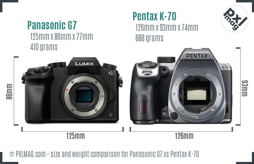 Panasonic G7 vs Pentax K-70 size comparison