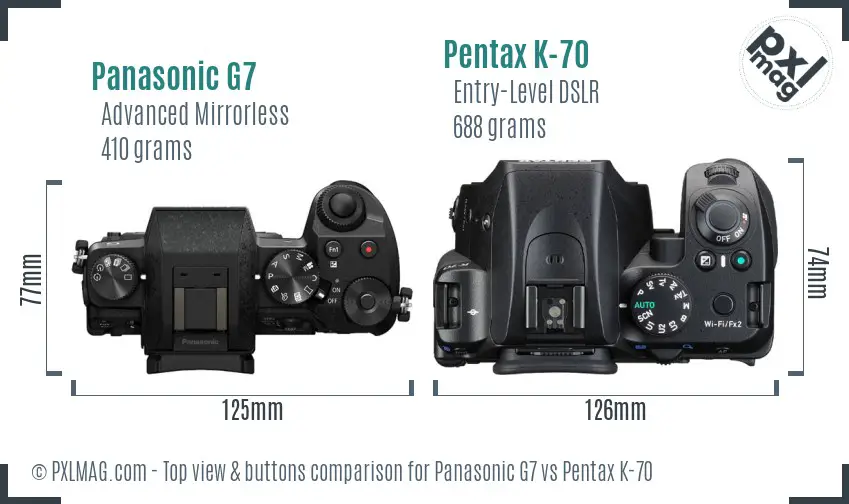 Panasonic G7 vs Pentax K-70 top view buttons comparison