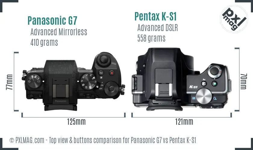 Panasonic G7 vs Pentax K-S1 top view buttons comparison