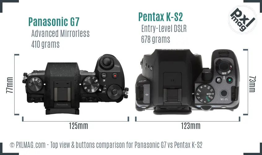 Panasonic G7 vs Pentax K-S2 top view buttons comparison