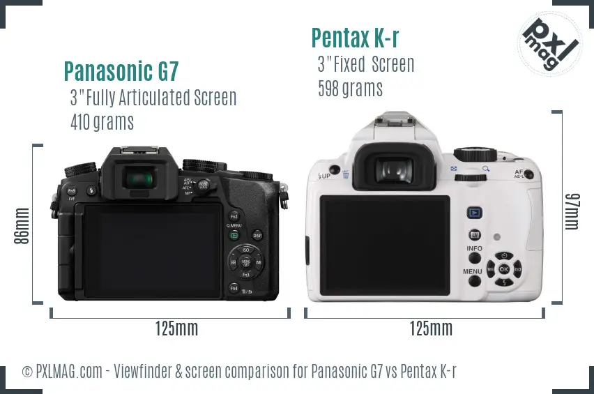 Panasonic G7 vs Pentax K-r Screen and Viewfinder comparison