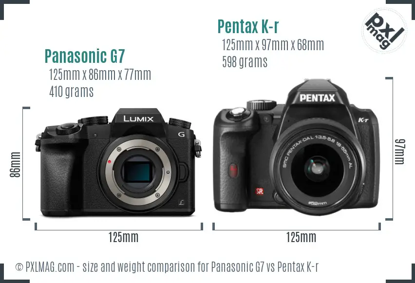 Panasonic G7 vs Pentax K-r size comparison