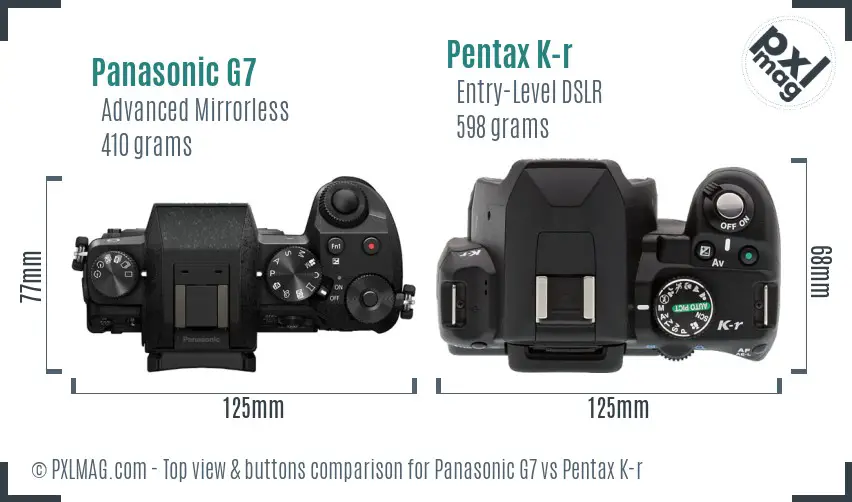 Panasonic G7 vs Pentax K-r top view buttons comparison