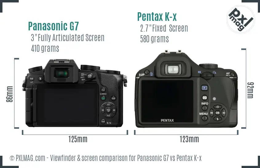 Panasonic G7 vs Pentax K-x Screen and Viewfinder comparison