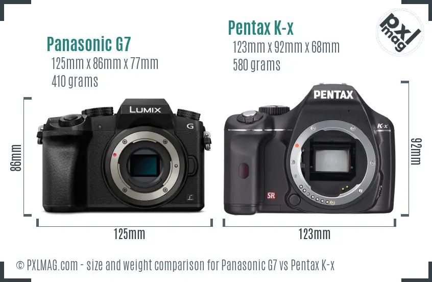 Panasonic G7 vs Pentax K-x size comparison