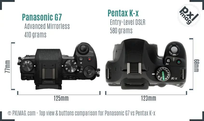 Panasonic G7 vs Pentax K-x top view buttons comparison