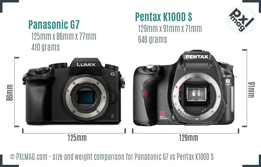 Panasonic G7 vs Pentax K100D S size comparison