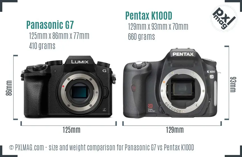 Panasonic G7 vs Pentax K100D size comparison