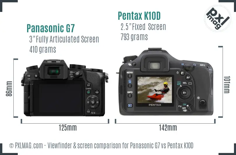 Panasonic G7 vs Pentax K10D Screen and Viewfinder comparison