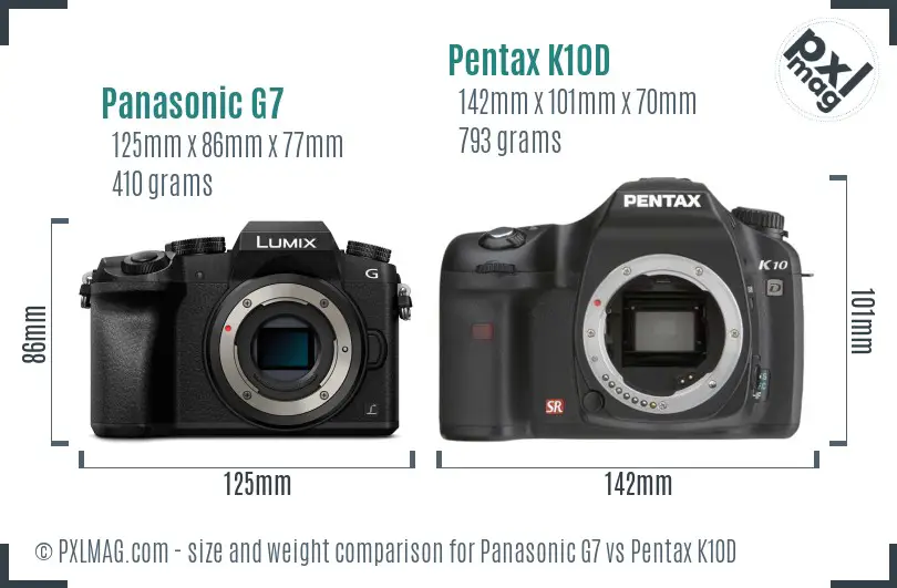 Panasonic G7 vs Pentax K10D size comparison