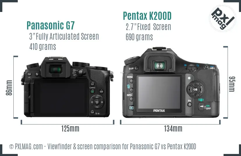 Panasonic G7 vs Pentax K200D Screen and Viewfinder comparison