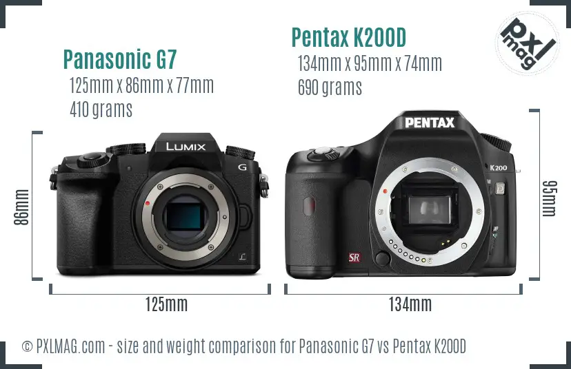 Panasonic G7 vs Pentax K200D size comparison