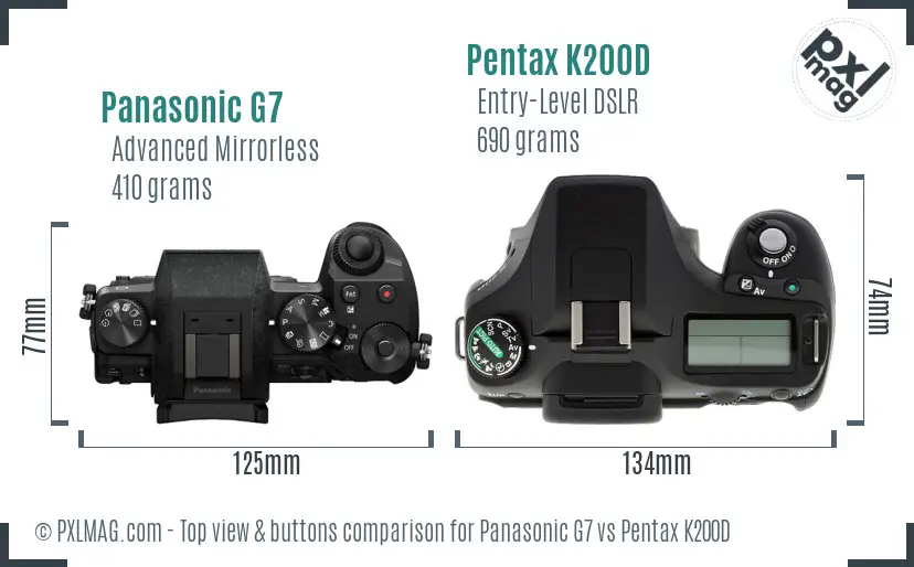 Panasonic G7 vs Pentax K200D top view buttons comparison