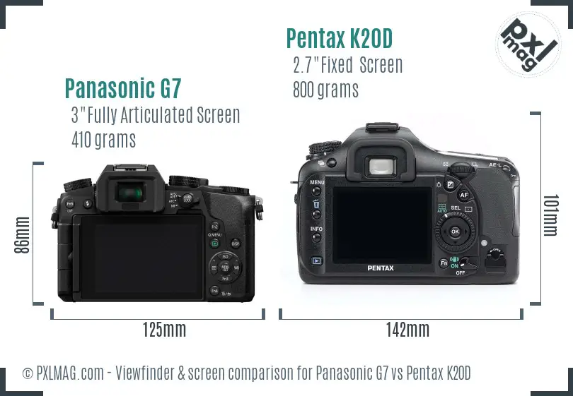 Panasonic G7 vs Pentax K20D Screen and Viewfinder comparison
