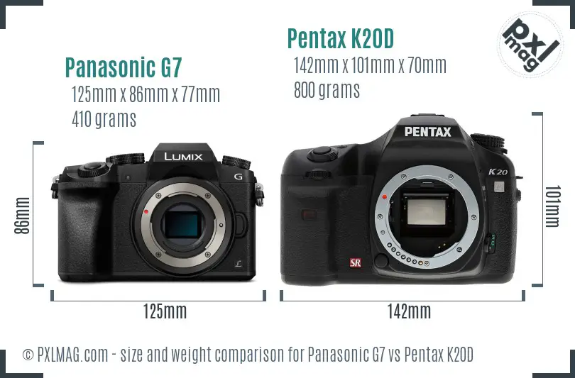 Panasonic G7 vs Pentax K20D size comparison