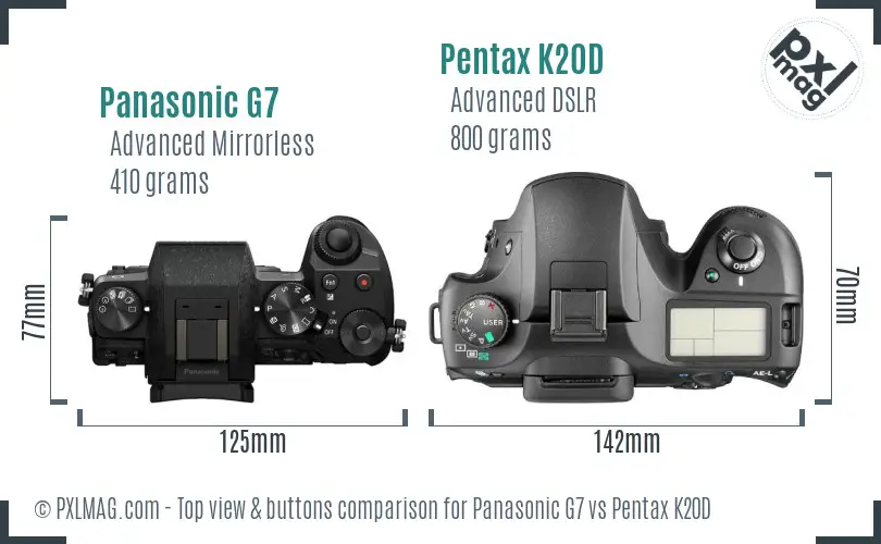 Panasonic G7 vs Pentax K20D top view buttons comparison