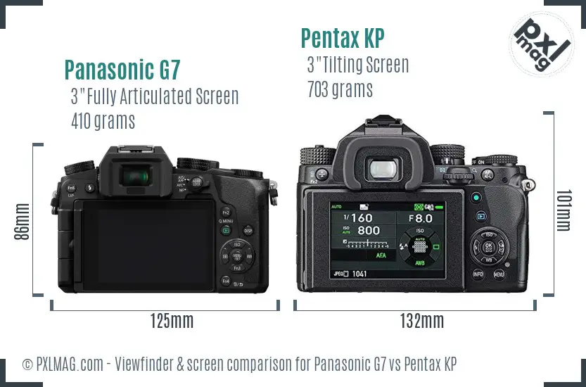 Panasonic G7 vs Pentax KP Screen and Viewfinder comparison