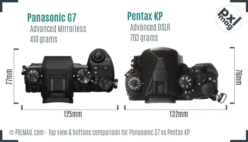 Panasonic G7 vs Pentax KP top view buttons comparison