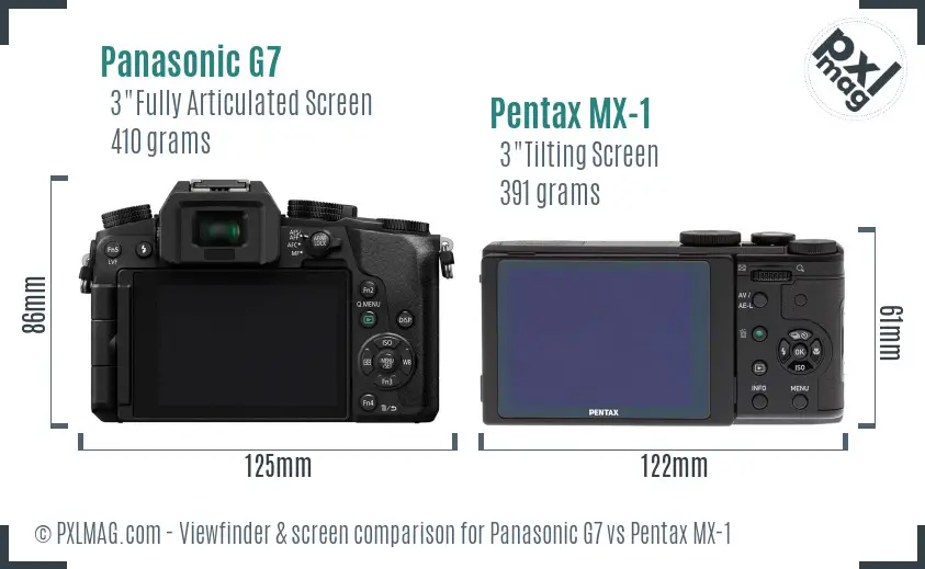 Panasonic G7 vs Pentax MX-1 Screen and Viewfinder comparison