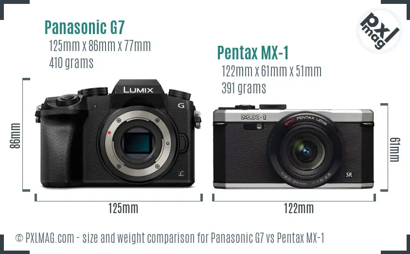 Panasonic G7 vs Pentax MX-1 size comparison