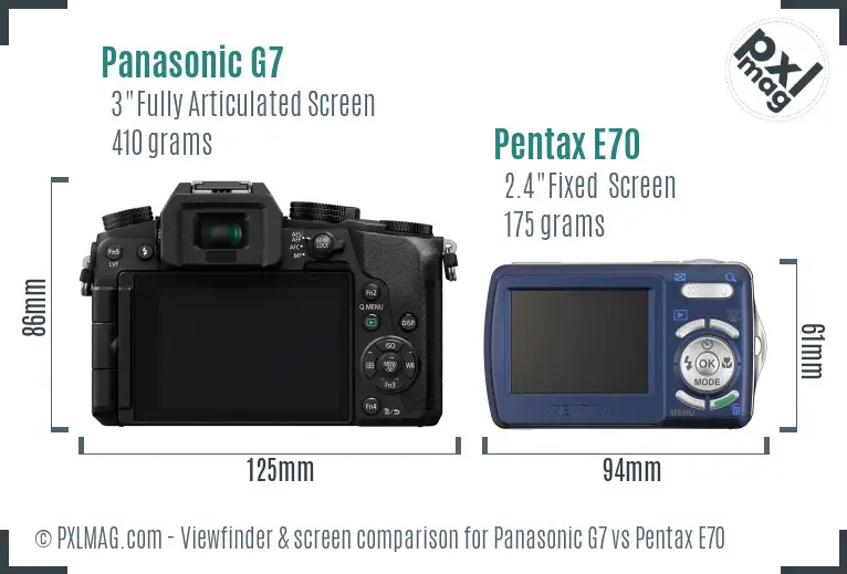 Panasonic G7 vs Pentax E70 Screen and Viewfinder comparison