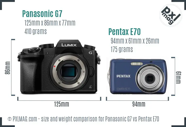 Panasonic G7 vs Pentax E70 size comparison