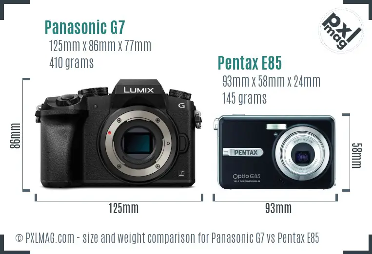 Panasonic G7 vs Pentax E85 size comparison