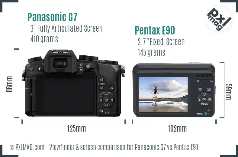 Panasonic G7 vs Pentax E90 Screen and Viewfinder comparison