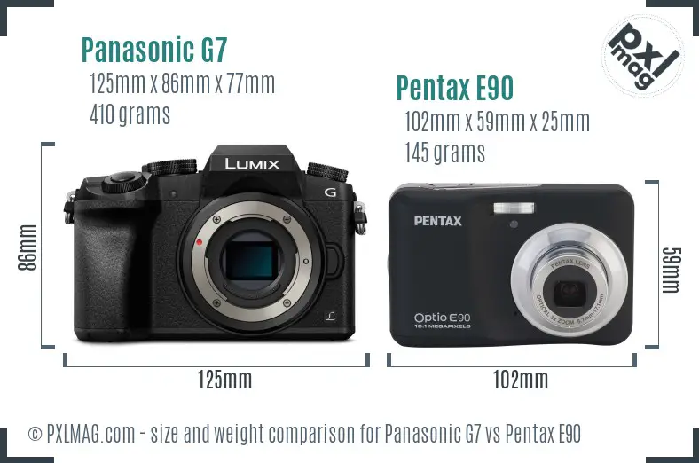 Panasonic G7 vs Pentax E90 size comparison