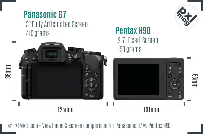 Panasonic G7 vs Pentax H90 Screen and Viewfinder comparison