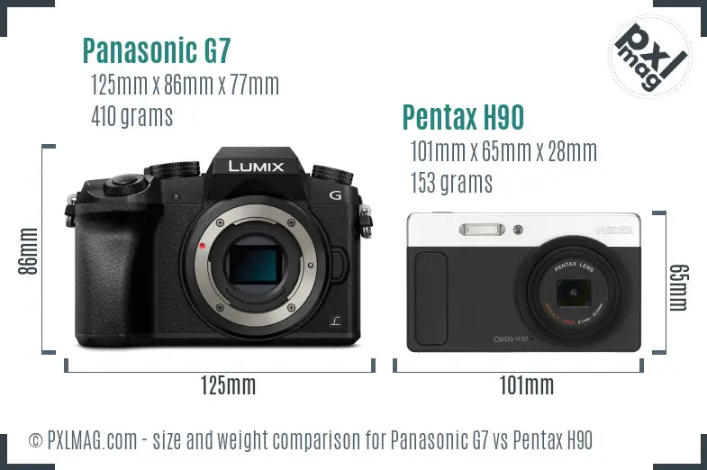Panasonic G7 vs Pentax H90 size comparison