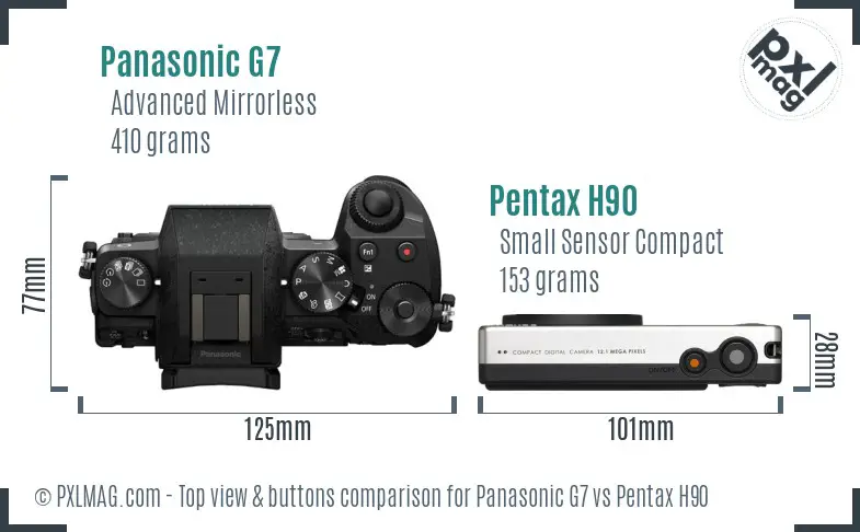Panasonic G7 vs Pentax H90 top view buttons comparison