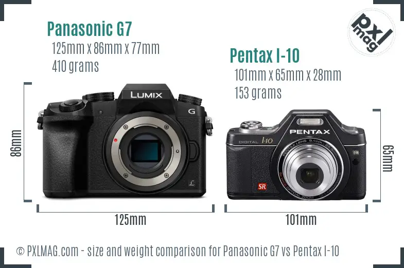 Panasonic G7 vs Pentax I-10 size comparison