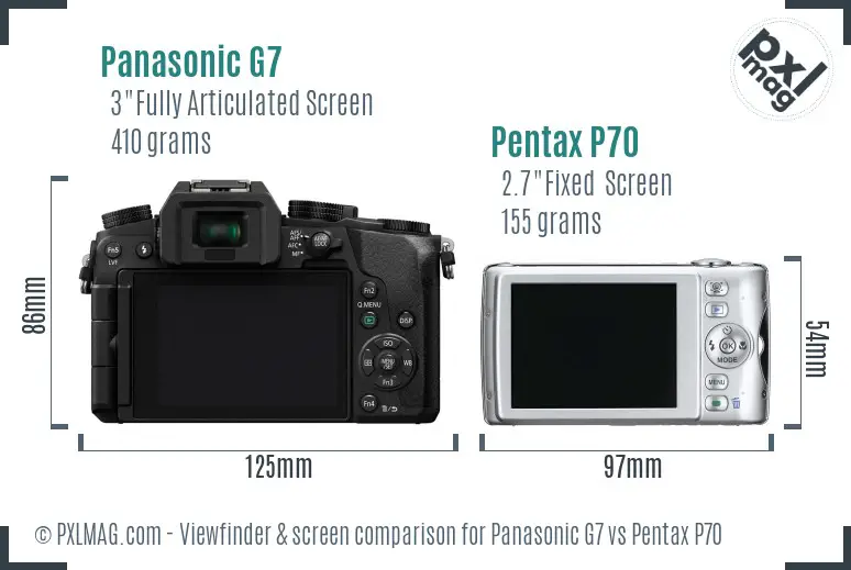 Panasonic G7 vs Pentax P70 Screen and Viewfinder comparison