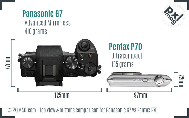 Panasonic G7 vs Pentax P70 top view buttons comparison