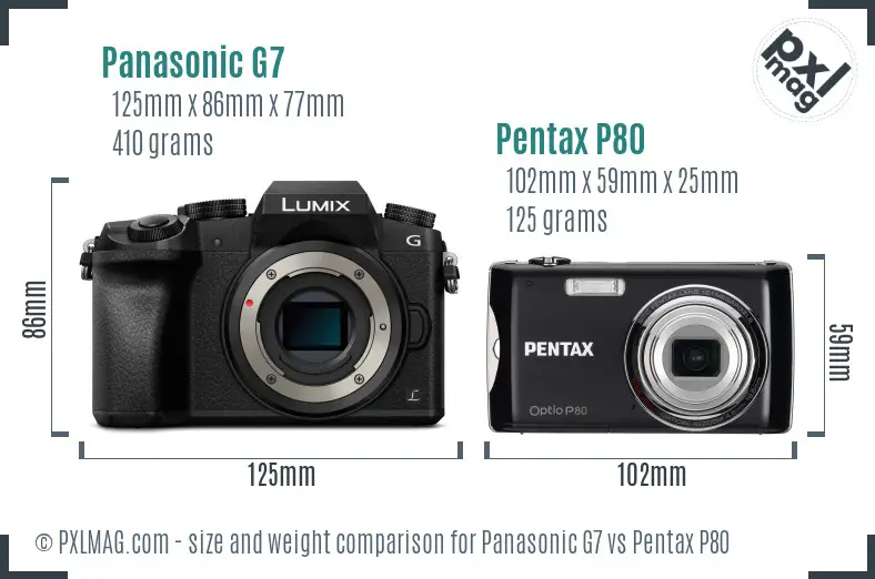 Panasonic G7 vs Pentax P80 size comparison