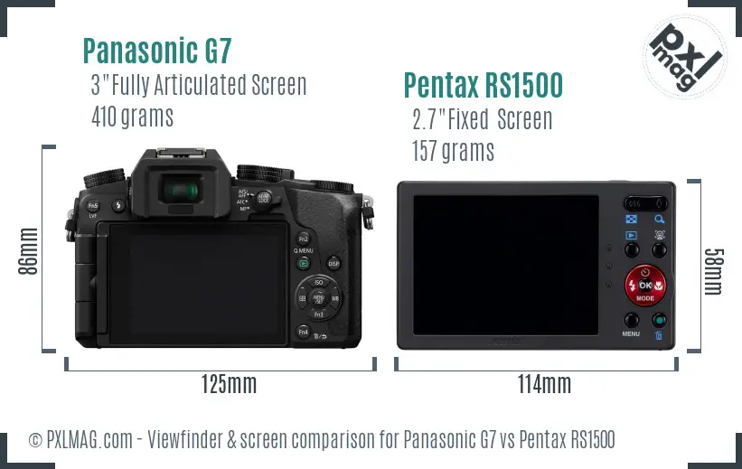 Panasonic G7 vs Pentax RS1500 Screen and Viewfinder comparison