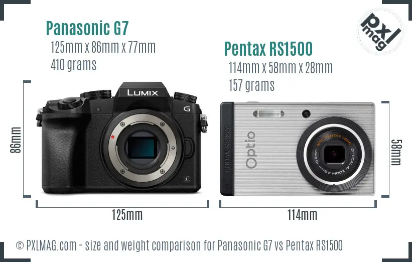 Panasonic G7 vs Pentax RS1500 size comparison
